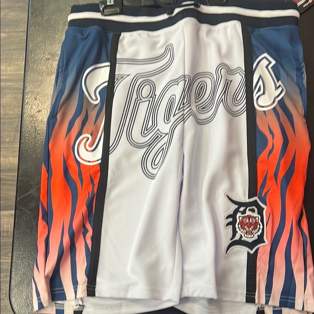 100% Authentic Detroit Tigers Men's Blue and Orange Shorts